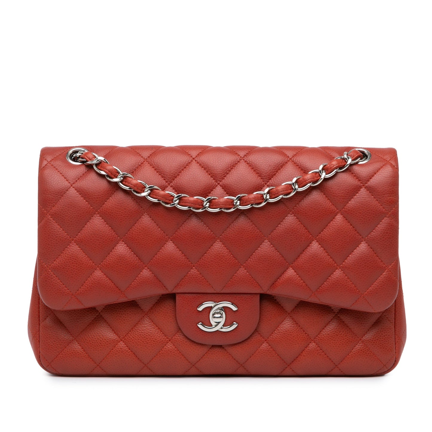 Orange Chanel Jumbo Classic Caviar Double Flap Shoulder Bag