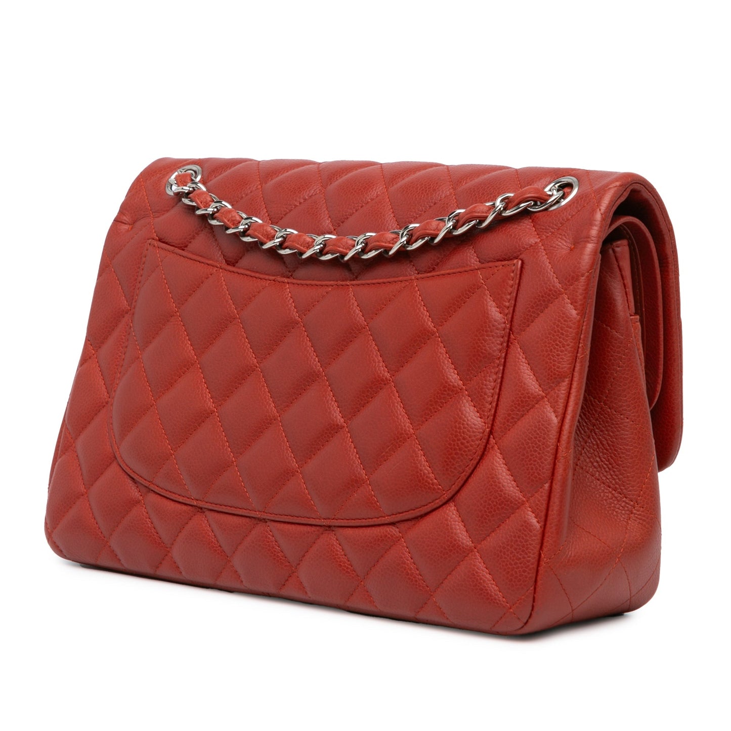 Orange Chanel Jumbo Classic Caviar Double Flap Shoulder Bag