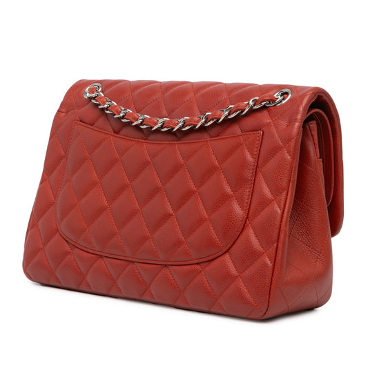 Orange Chanel Jumbo Classic Caviar Double Flap Shoulder Bag