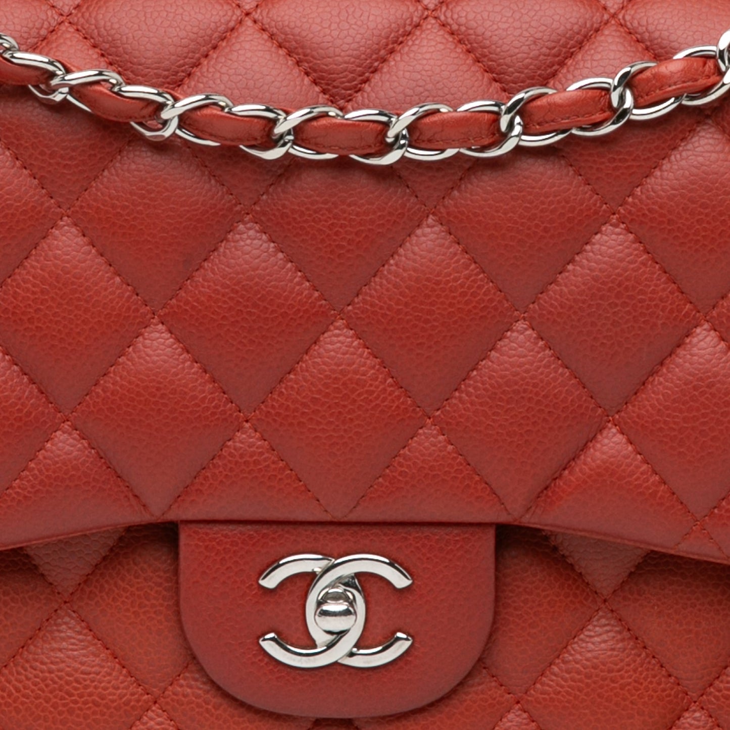 Orange Chanel Jumbo Classic Caviar Double Flap Shoulder Bag