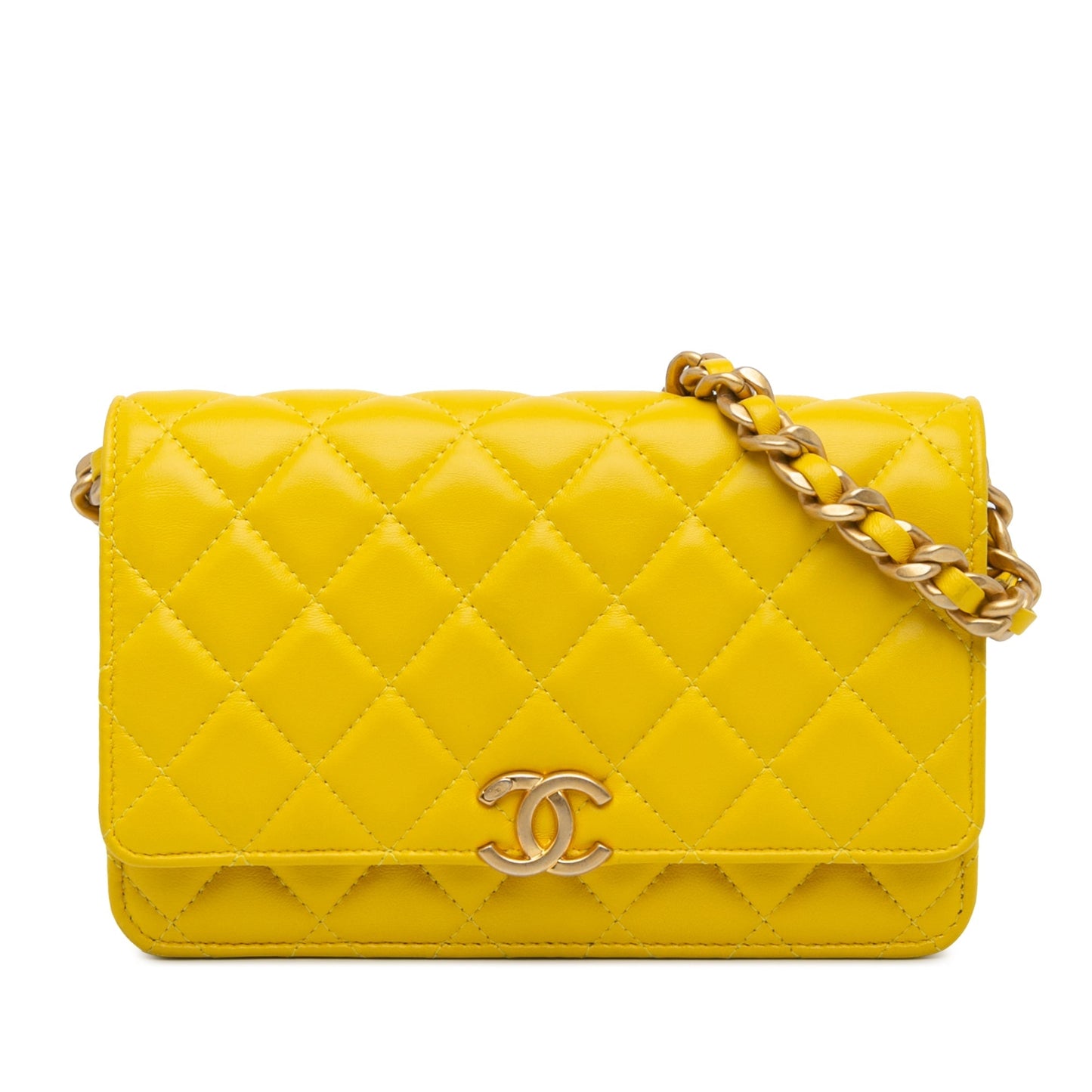 Yellow Chanel Quilted Lambskin Candy Chain Wallet on Chain Crossbody Bag