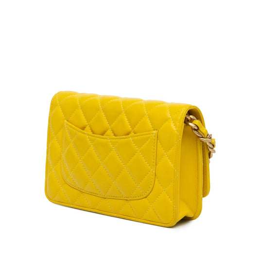 Yellow Chanel Quilted Lambskin Candy Chain Wallet on Chain Crossbody Bag