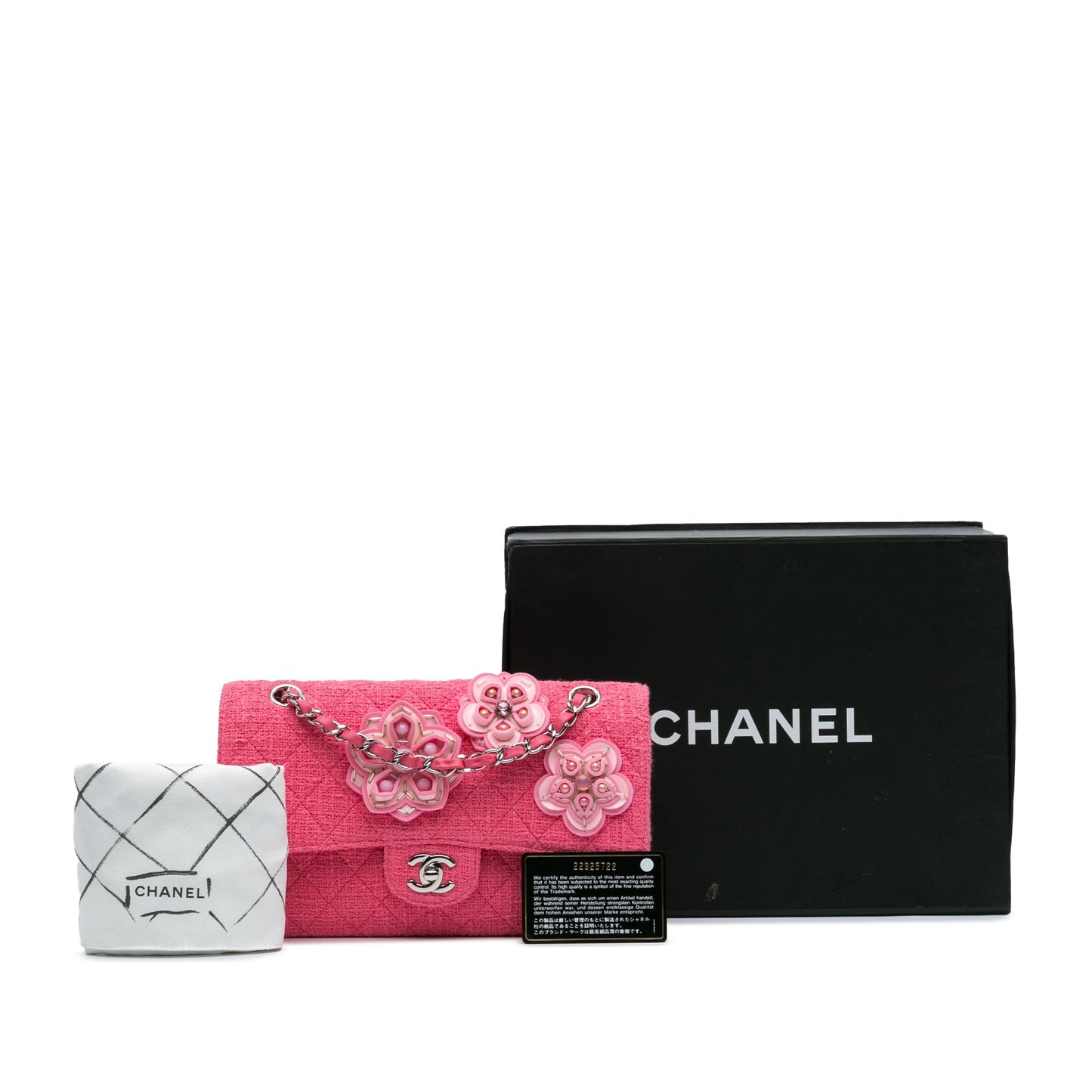 Pink Chanel Medium Classic Tweed Flower Double Flap Shoulder Bag