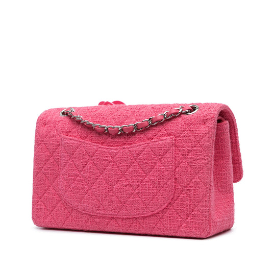 Pink Chanel Medium Classic Tweed Flower Double Flap Shoulder Bag
