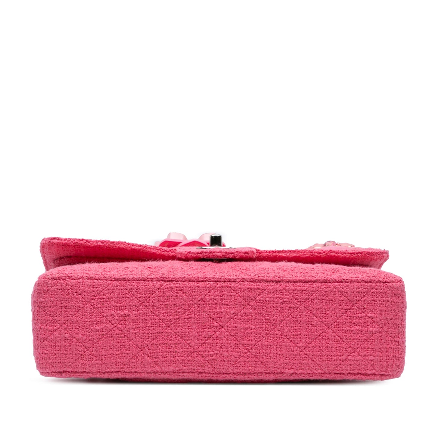 Pink Chanel Medium Classic Tweed Flower Double Flap Shoulder Bag