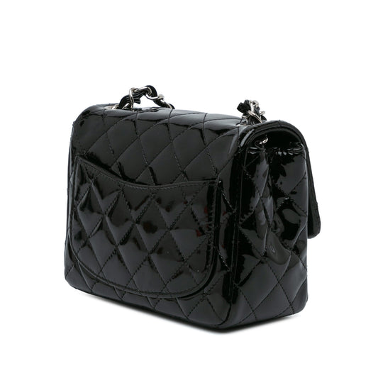 Black Chanel Mini Square Classic Patent Single Flap Crossbody Bag