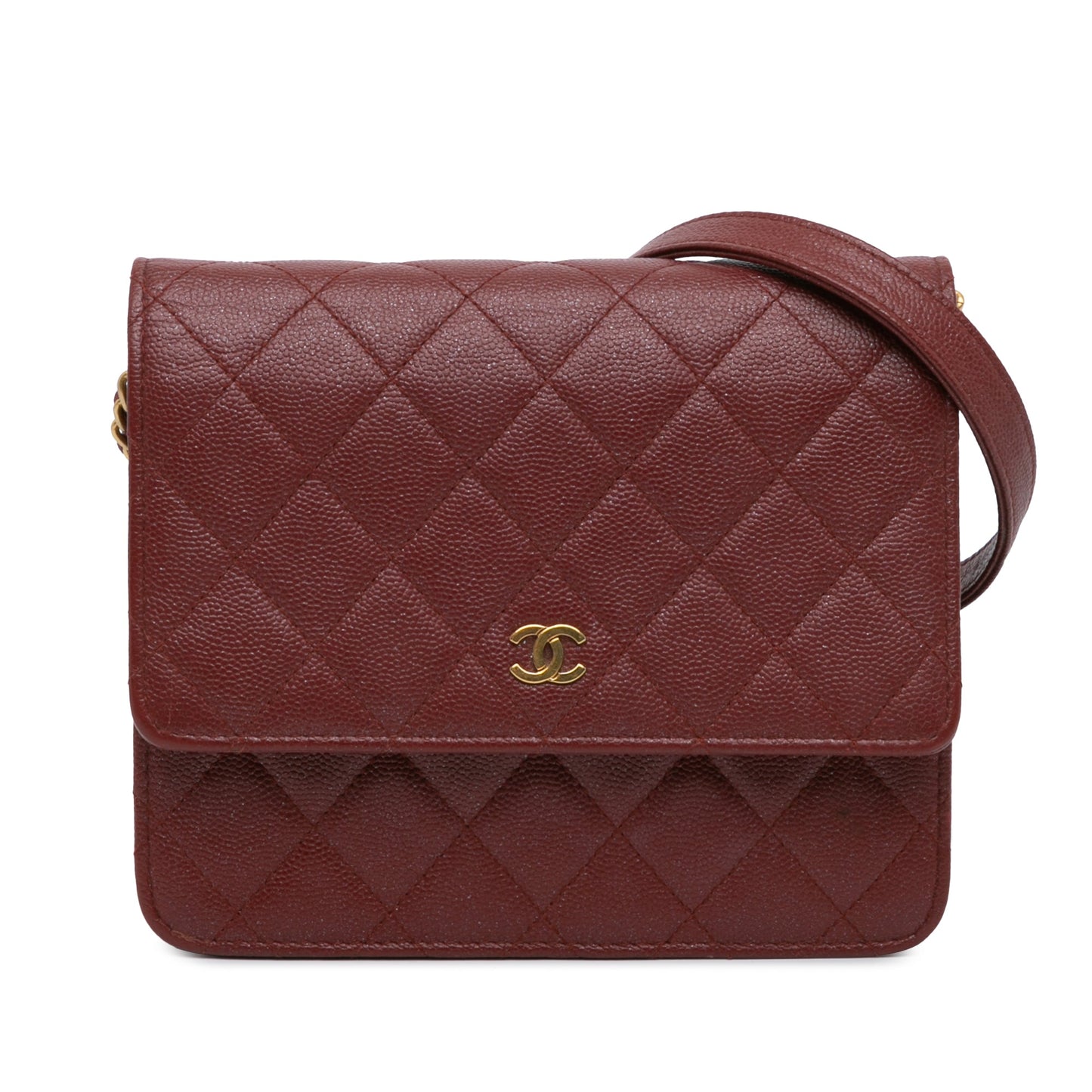Red Chanel Quilted Caviar Square Wallet on Chain Crossbody Bag