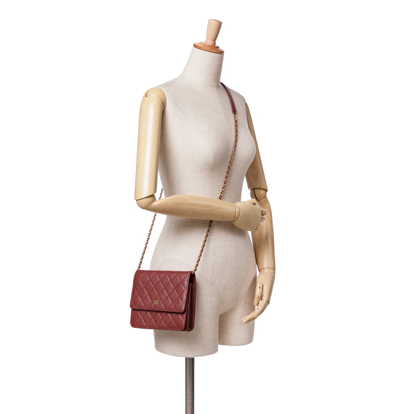 Red Chanel Quilted Caviar Square Wallet on Chain Crossbody Bag