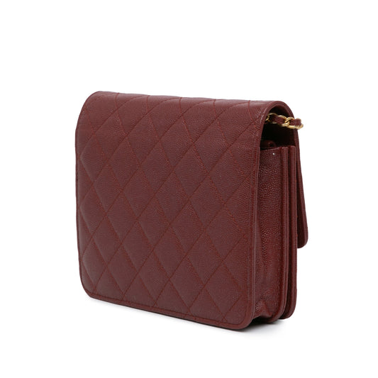 Red Chanel Quilted Caviar Square Wallet on Chain Crossbody Bag