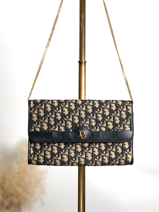 Christian Dior Trotter Chain Shoulder bag Navy Vintage xsjebd