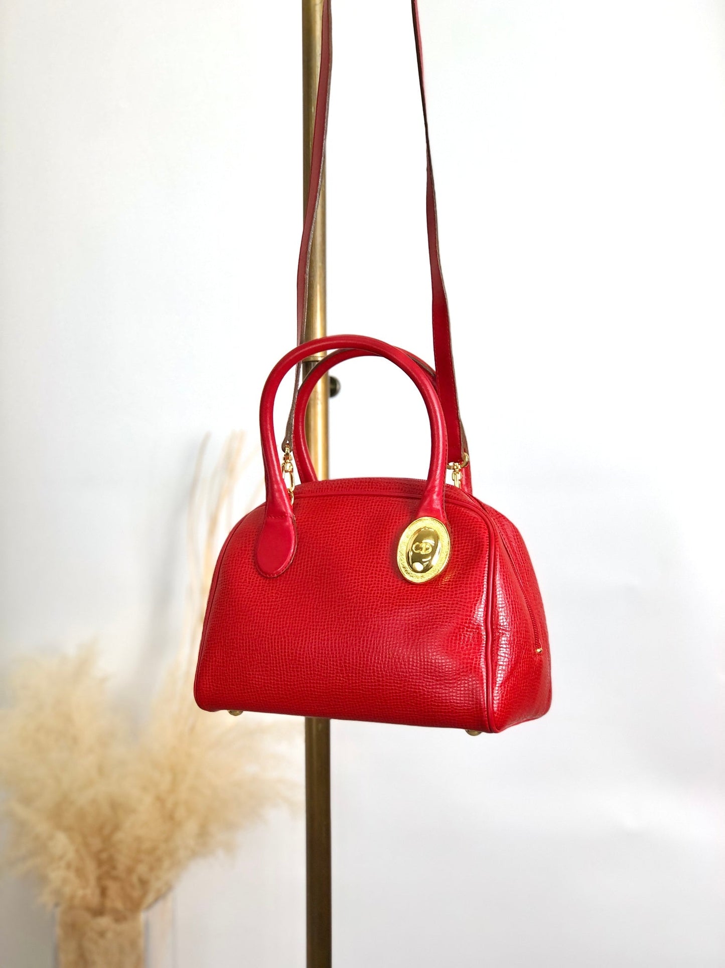 Christian Dior CD Logo Two-way Handbag Shoulder bag Red Vintage spvfzk
