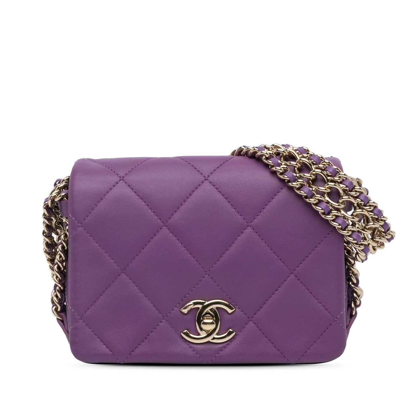 Purple Chanel Mini Lambskin Triple Chain Full Flap Shoulder Bag