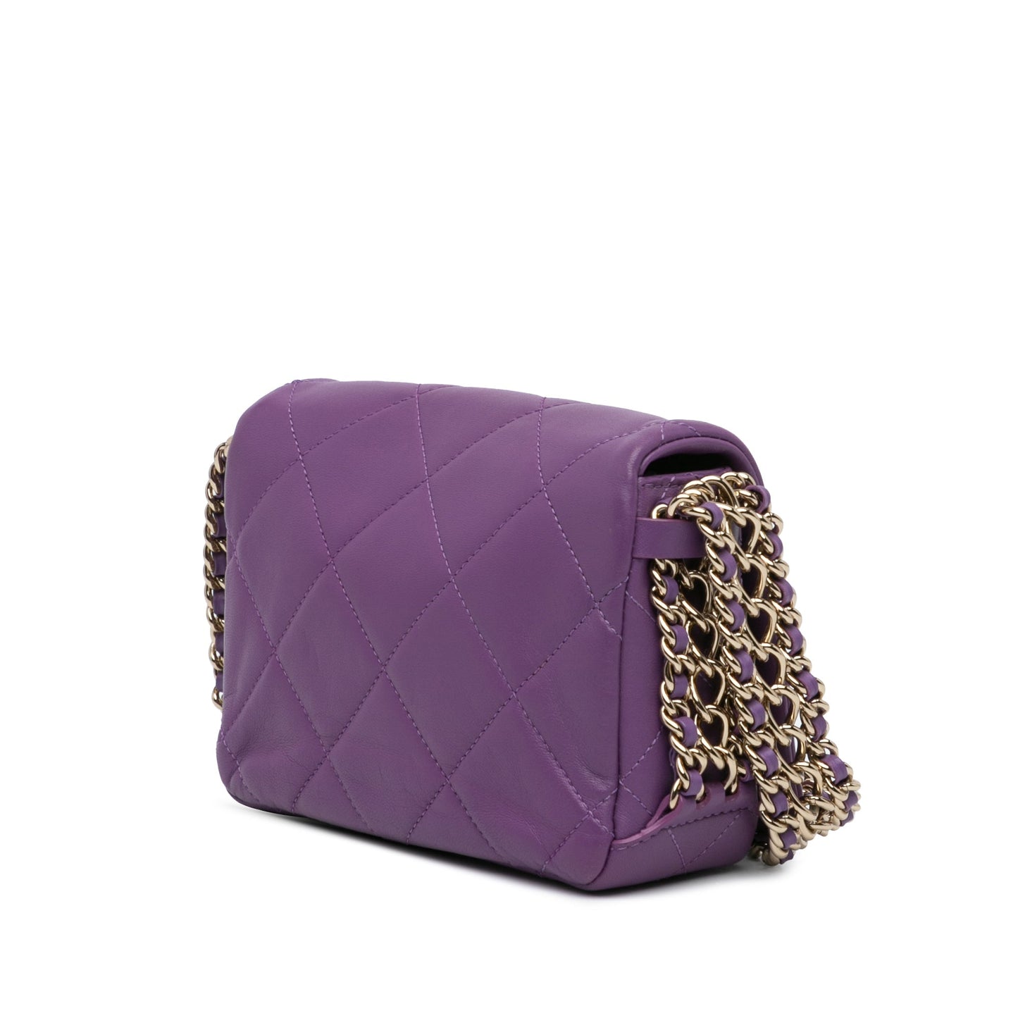 Purple Chanel Mini Lambskin Triple Chain Full Flap Shoulder Bag