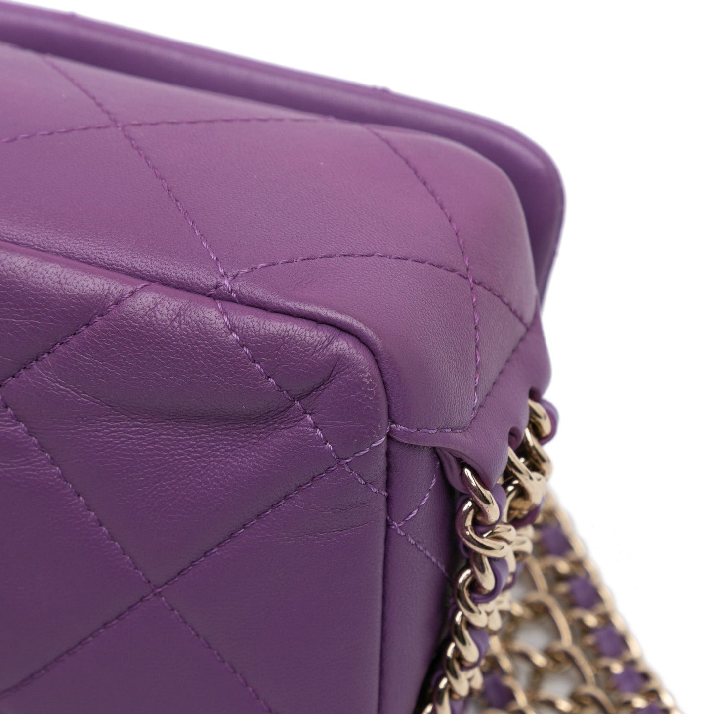 Purple Chanel Mini Lambskin Triple Chain Full Flap Shoulder Bag