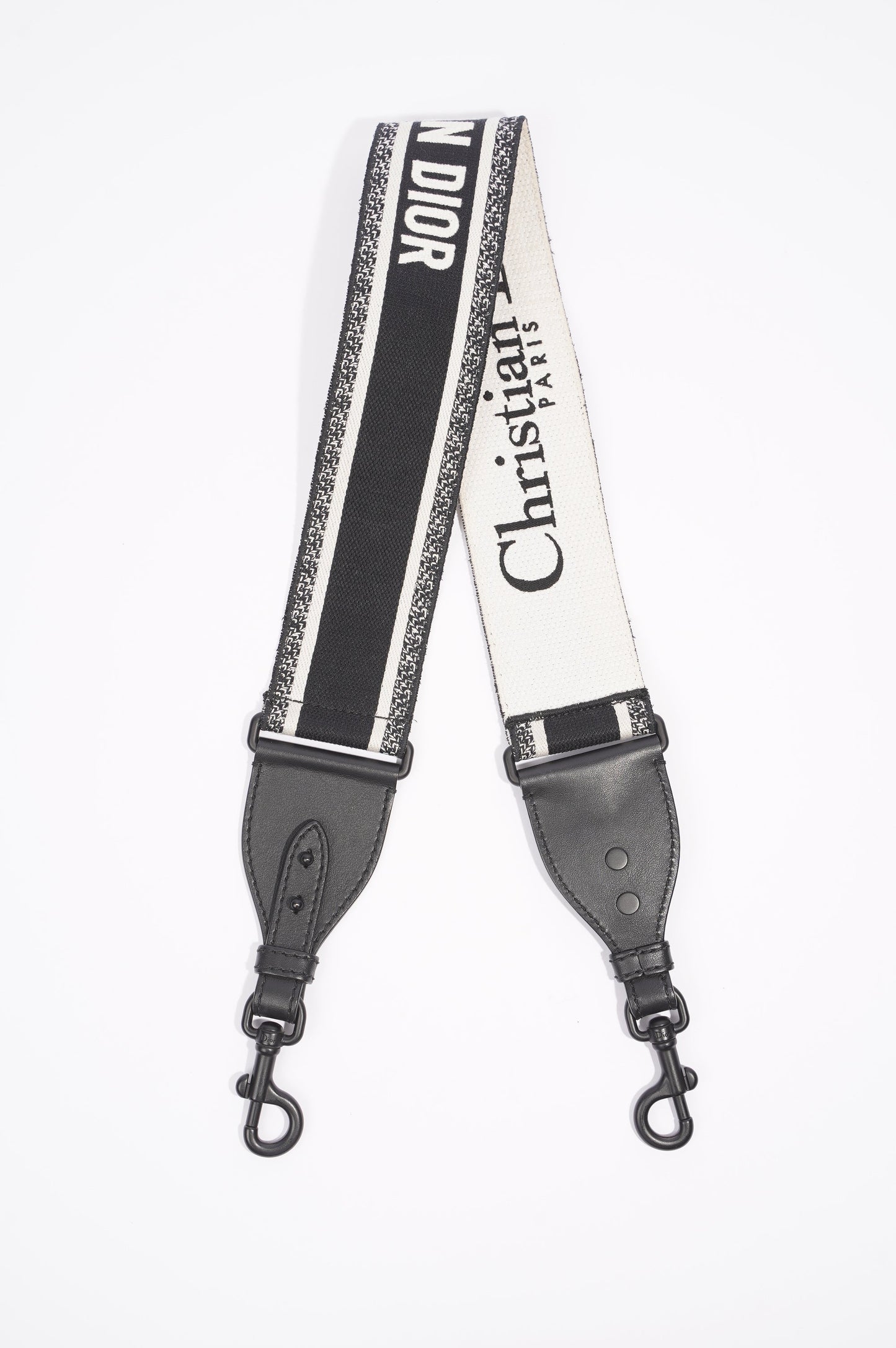 Christian Dior Adjustable Shoulder Strap With Ring Black / White Canvas