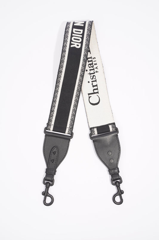 Christian Dior Adjustable Shoulder Strap With Ring Black / White Canvas