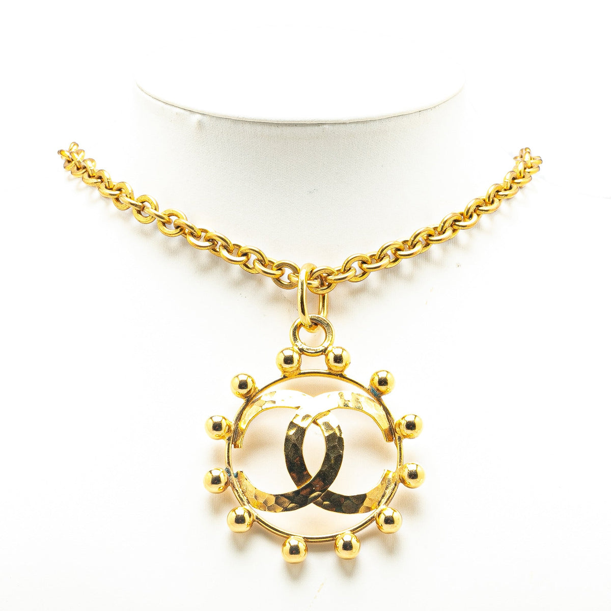 Gold Chanel Gold Plated CC Round Pendant Necklace