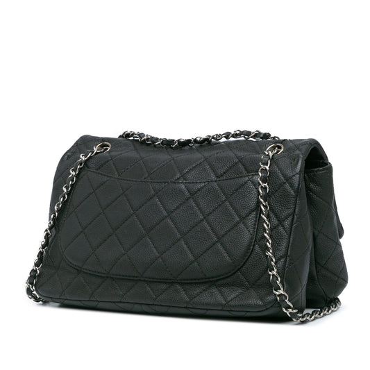 Black Chanel Jumbo Quilted Caviar Double Compartment Chain Flap Shoulder Bag