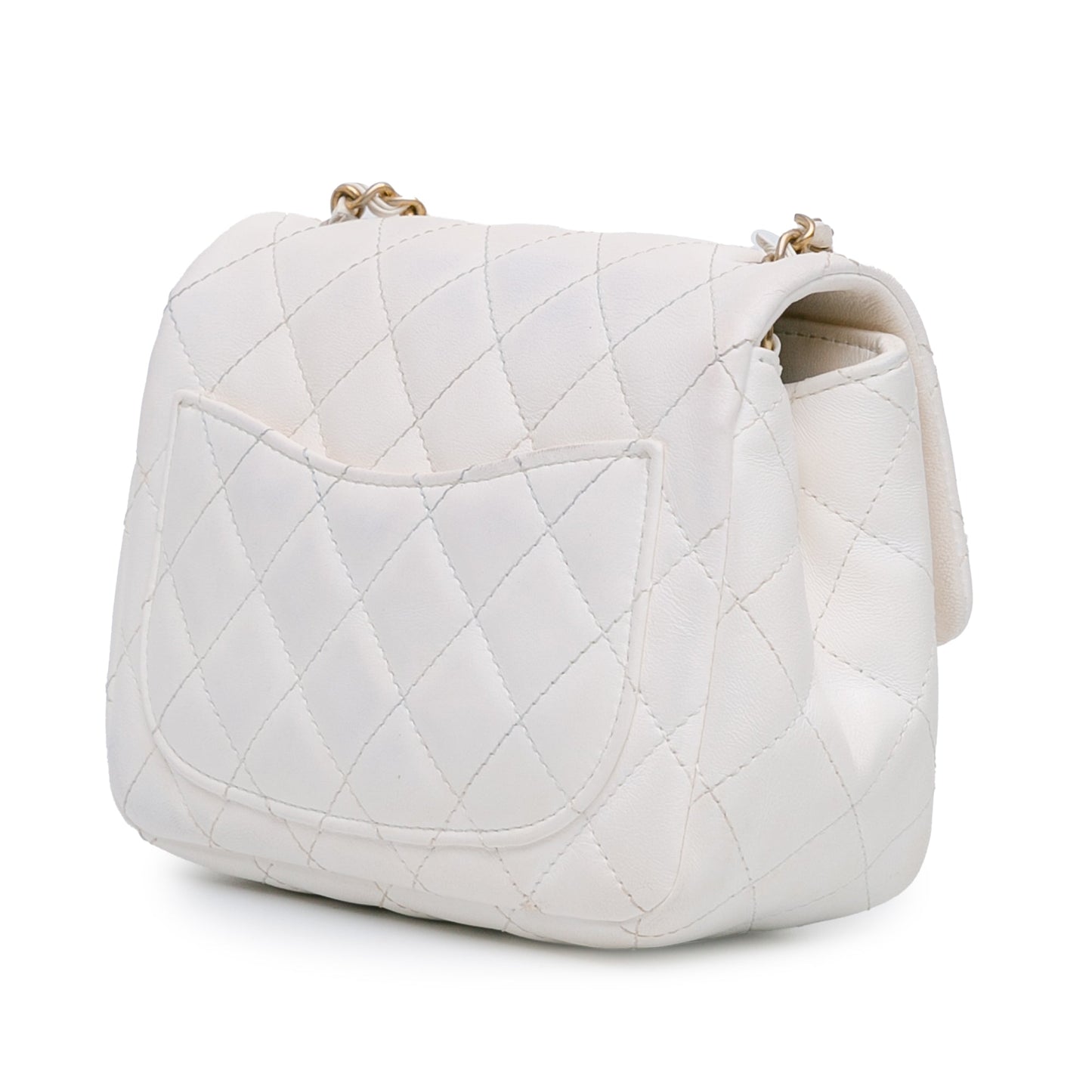White Chanel Mini Square Lambskin Romance Single Flap Crossbody Bag