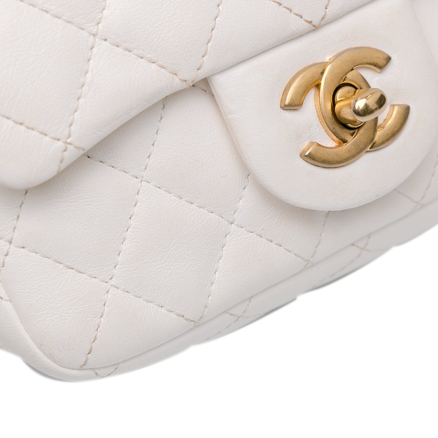 White Chanel Mini Square Lambskin Romance Single Flap Crossbody Bag