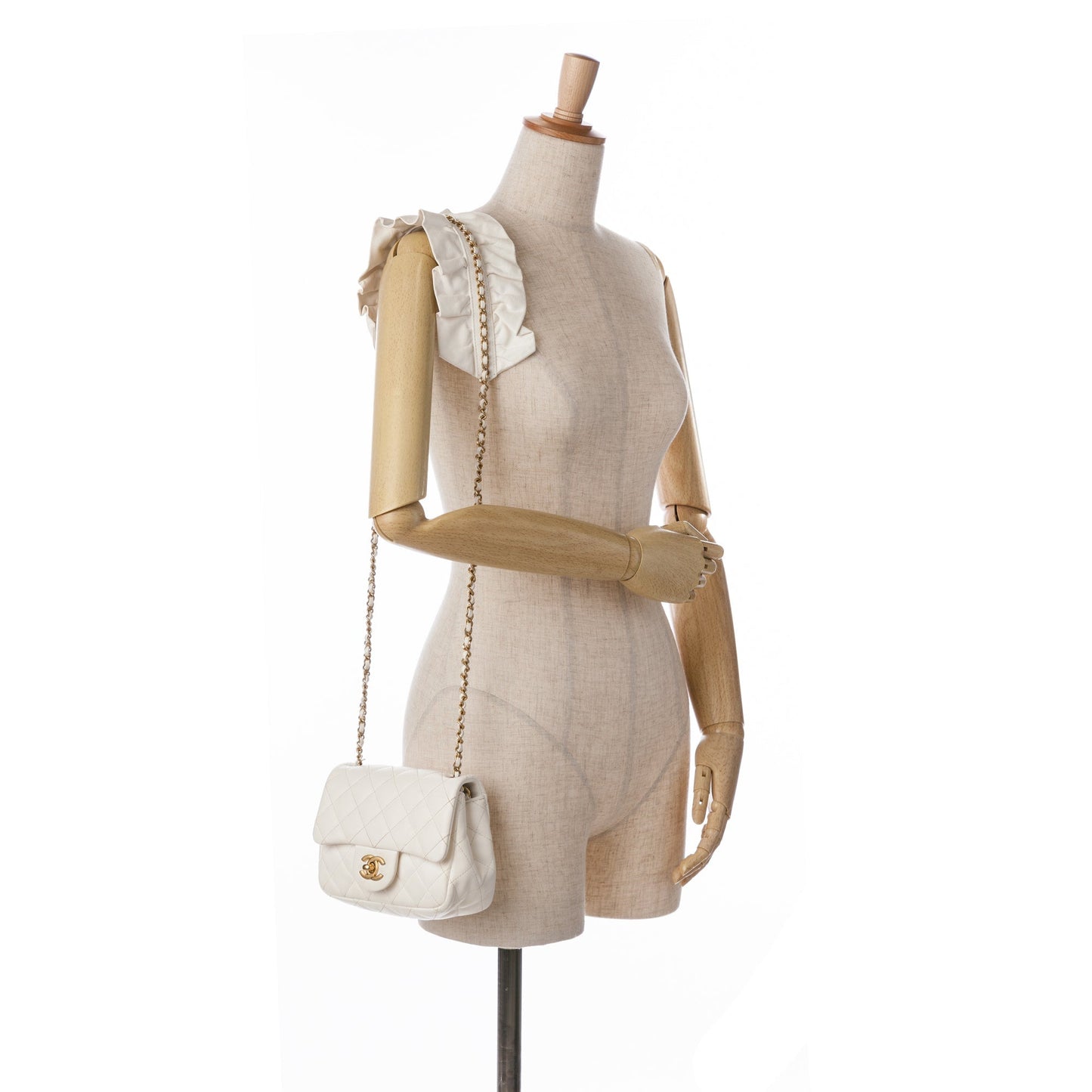 White Chanel Mini Square Lambskin Romance Single Flap Crossbody Bag