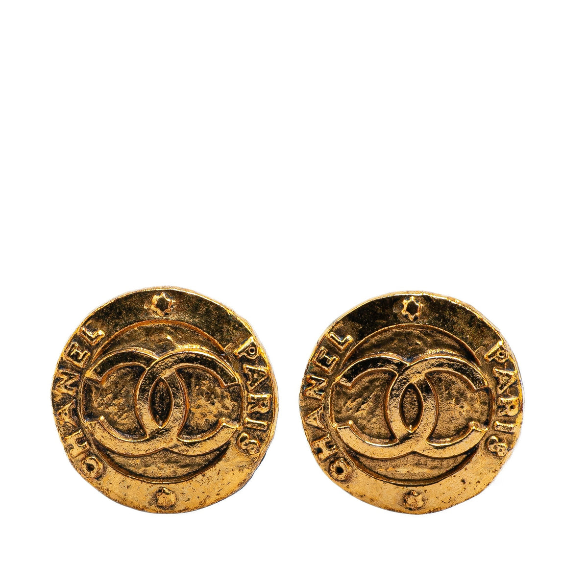 Gold Chanel Gold Plated CC Round Clip On Earrings
