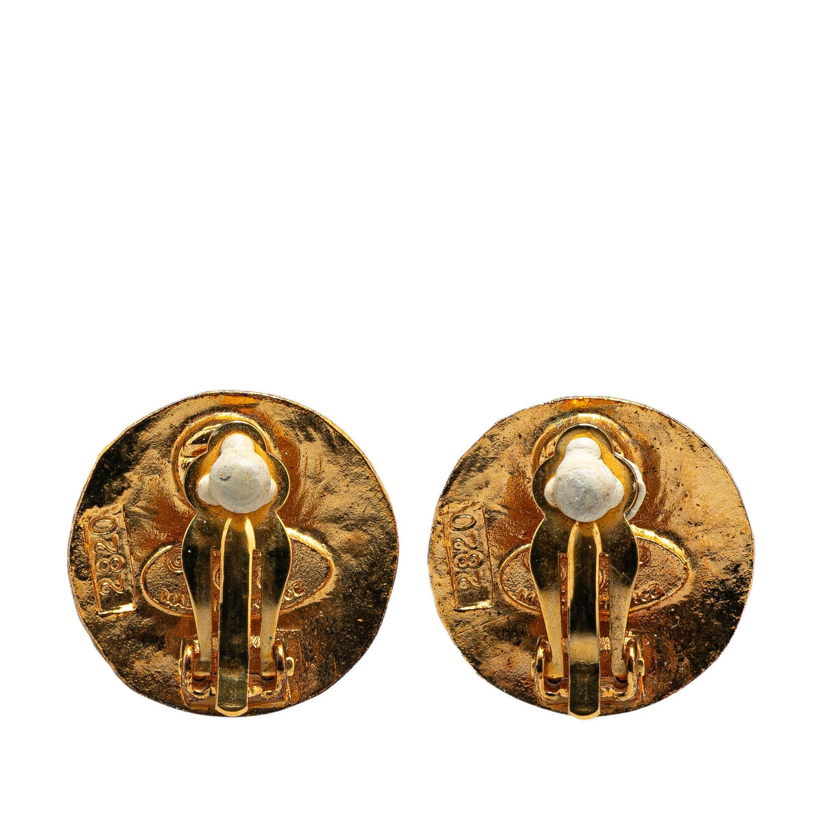 Gold Chanel Gold Plated CC Round Clip On Earrings