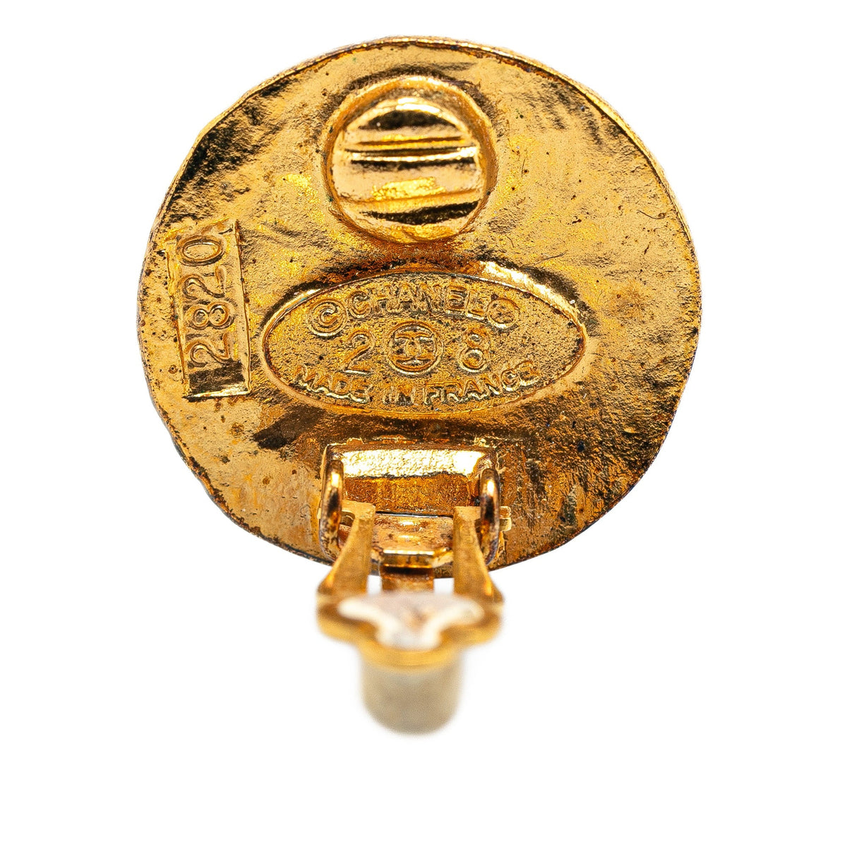 Gold Chanel Gold Plated CC Round Clip On Earrings
