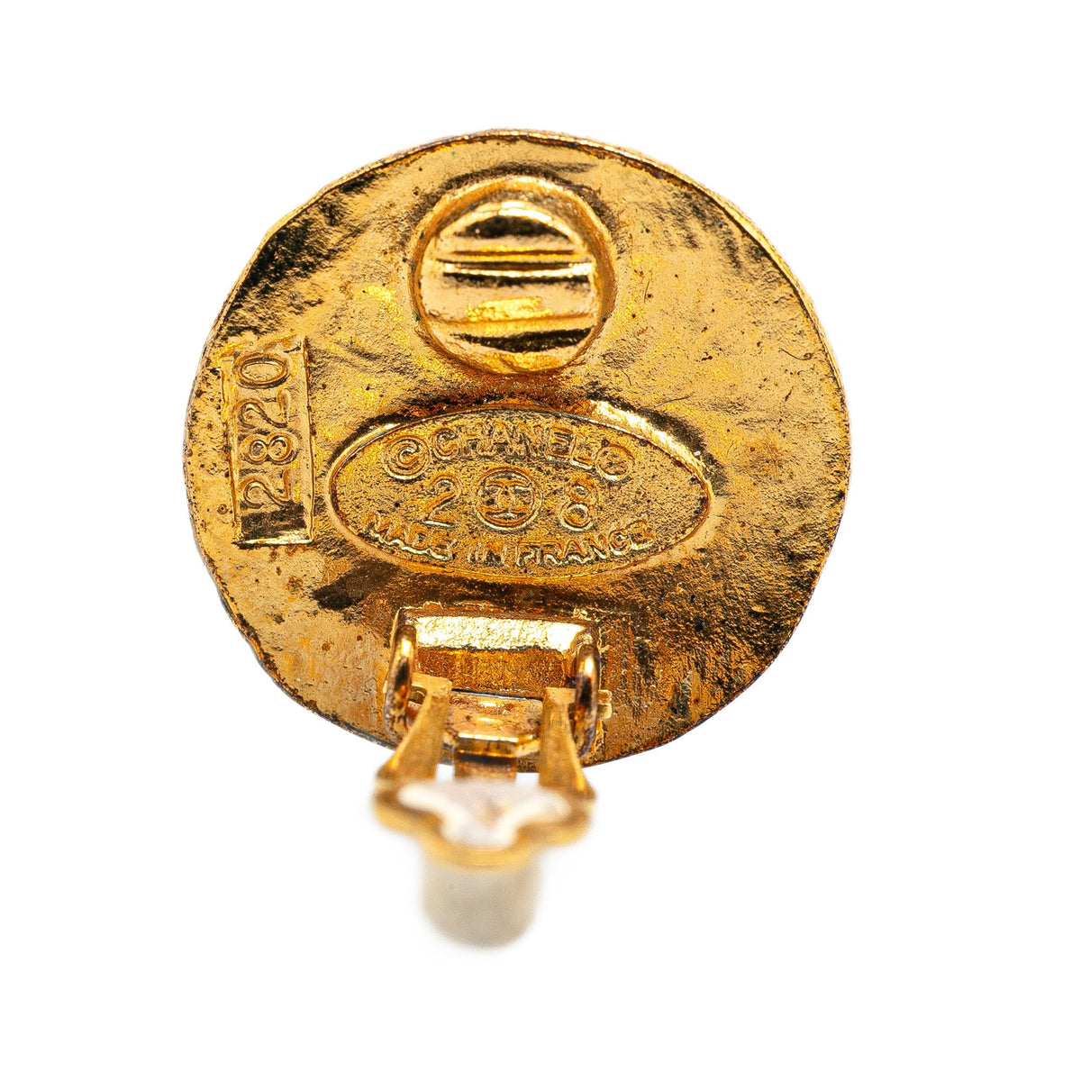 Gold Chanel Gold Plated CC Round Clip On Earrings