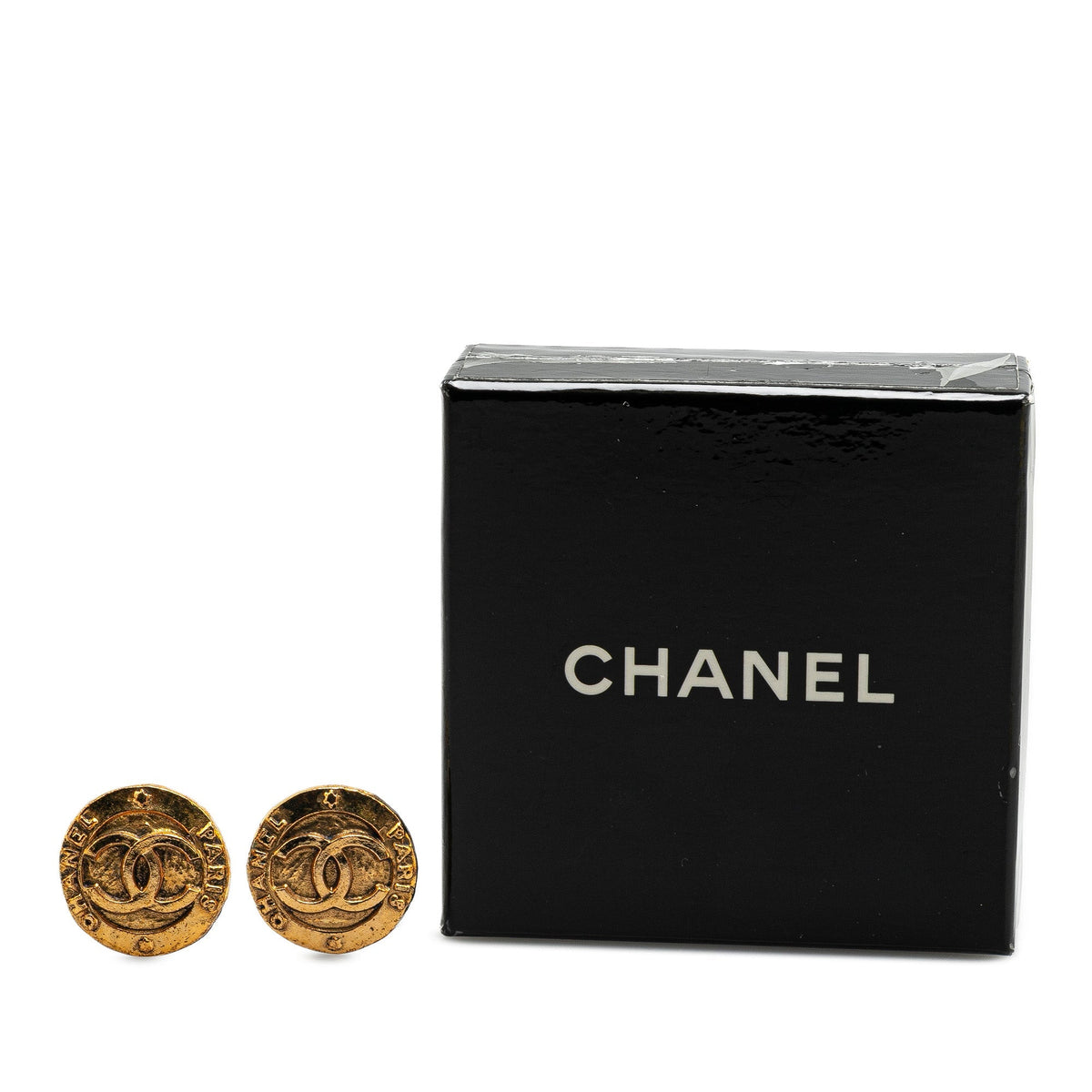 Gold Chanel Gold Plated CC Round Clip On Earrings