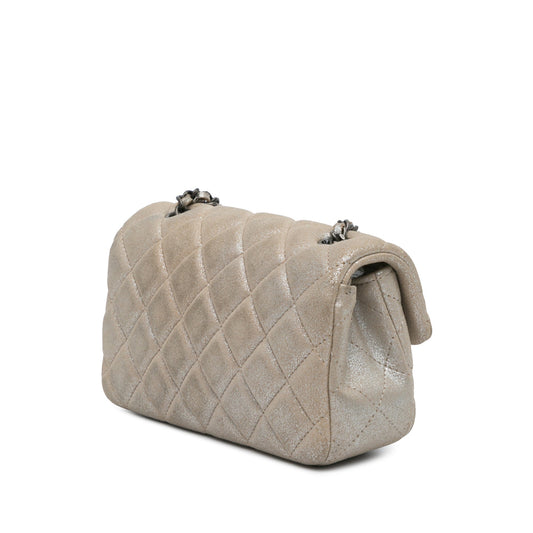 Gold Chanel Extra Mini Rectangular Classic Metallic Calfskin Single Flap Crossbody Bag