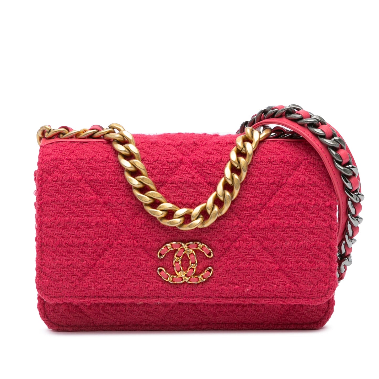 Pink Chanel Tweed 19 Wallet On Chain Satchel