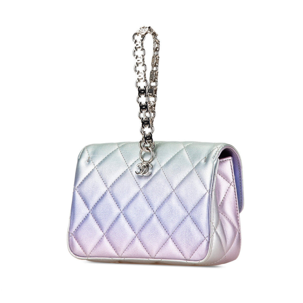Silver Chanel Quilted Gradient Metallic Calfskin Clutch Handbag