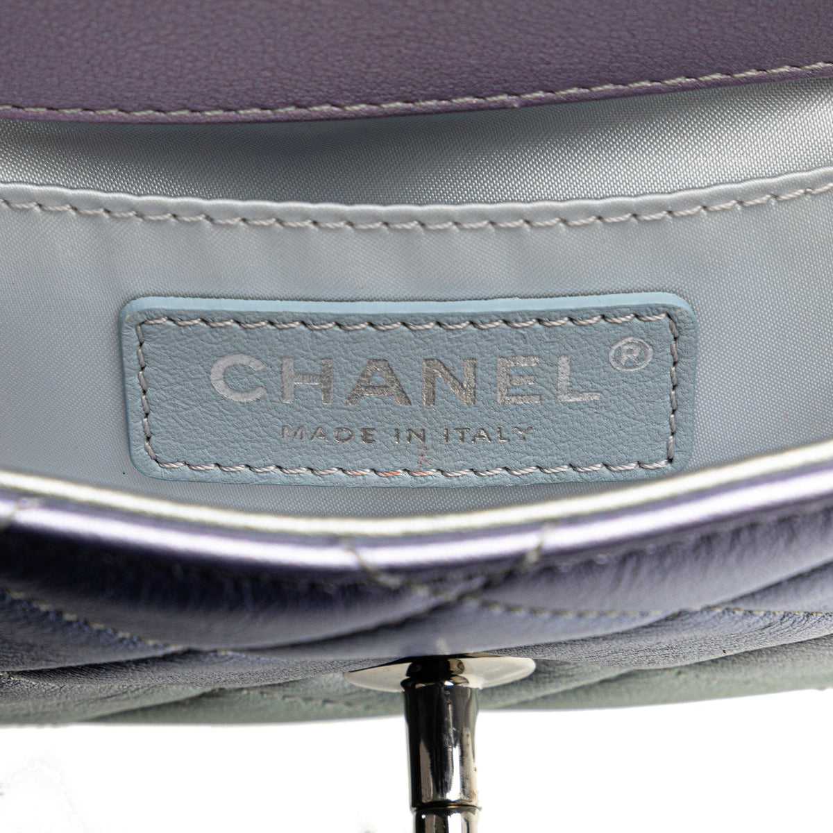 Silver Chanel Quilted Gradient Metallic Calfskin Clutch Handbag
