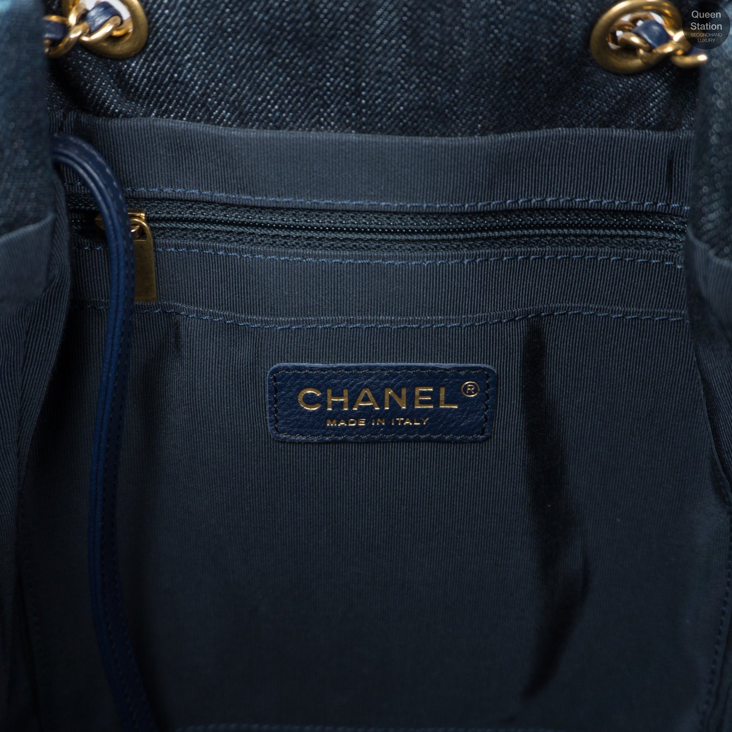 Drawstring Denim Gold Chain Crossbody Bag