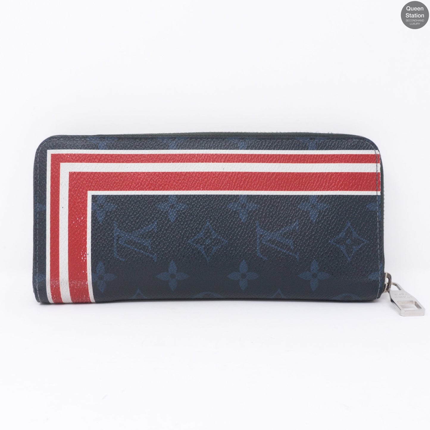 Zippy Vertical Monogram Cobalt Stripe Wallet