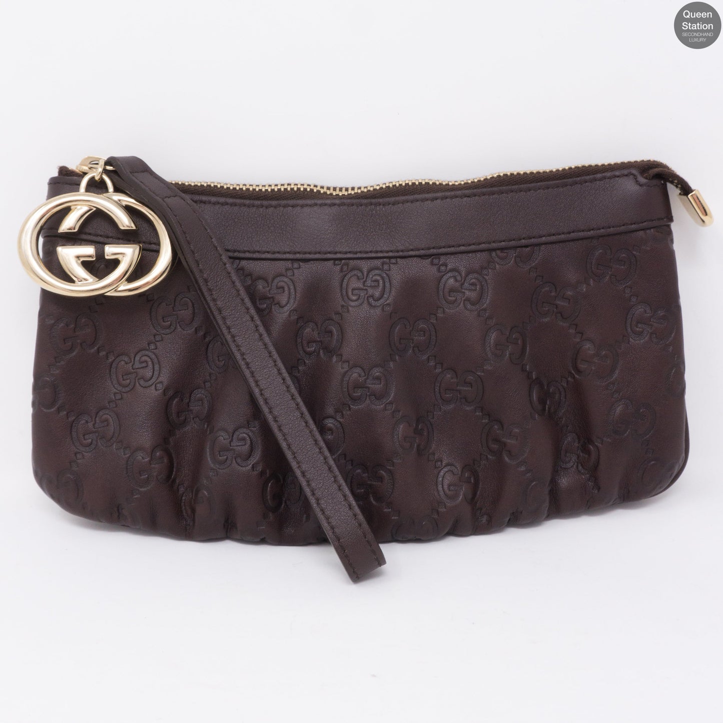 Guccissima GG Wristlet Pochette Brown Leather