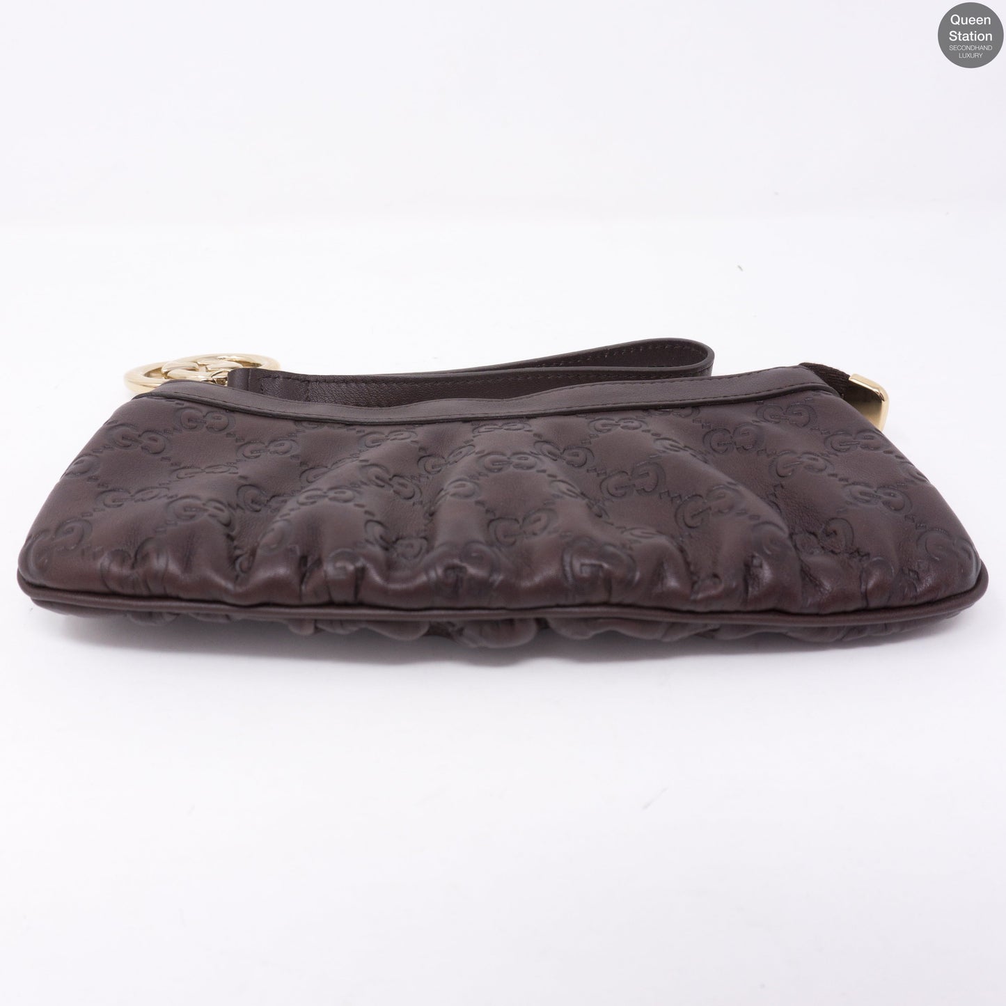 Guccissima GG Wristlet Pochette Brown Leather