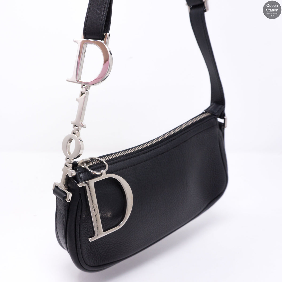 D Charms Black Leather Pochette