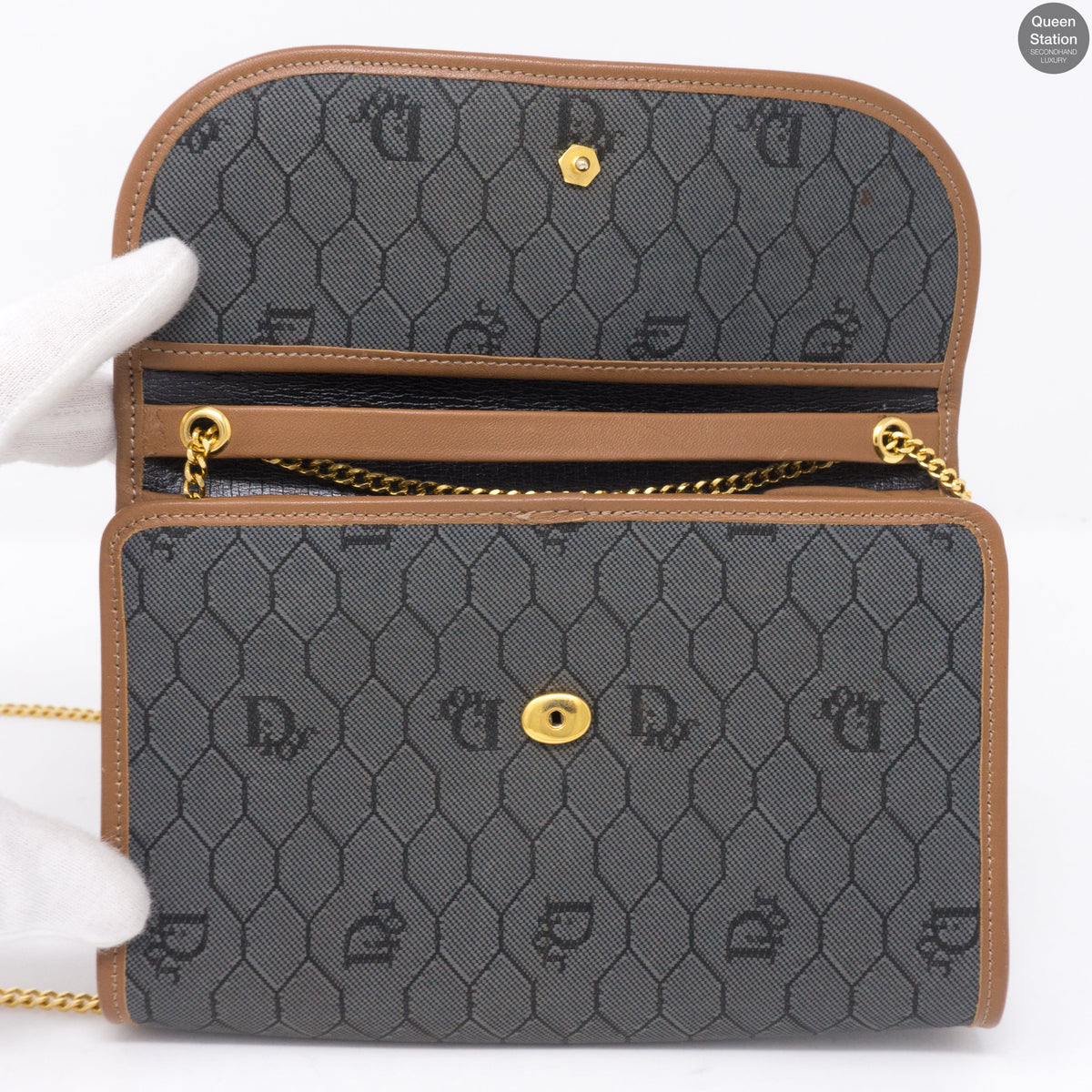 Gray Canvas Chain Clutch