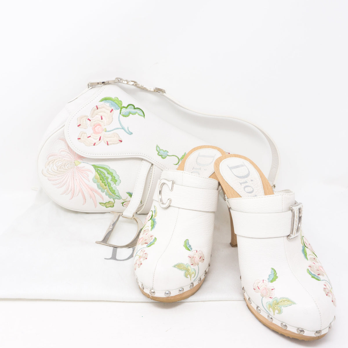 White Embroidery High Heels
