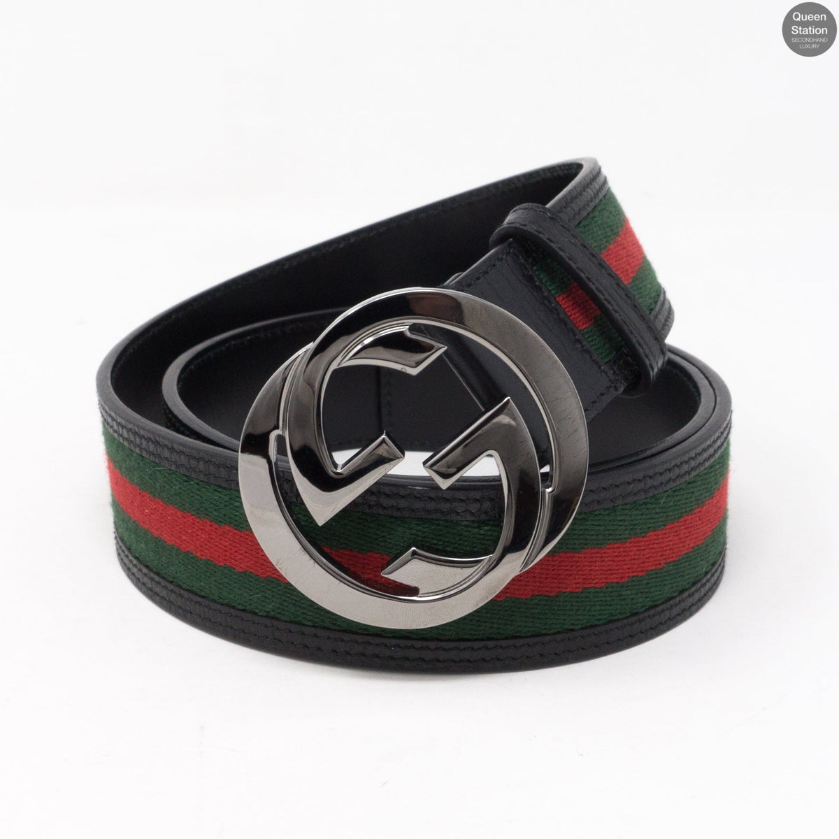 Interlocking G Buckle Black Leather Belt 90 cm