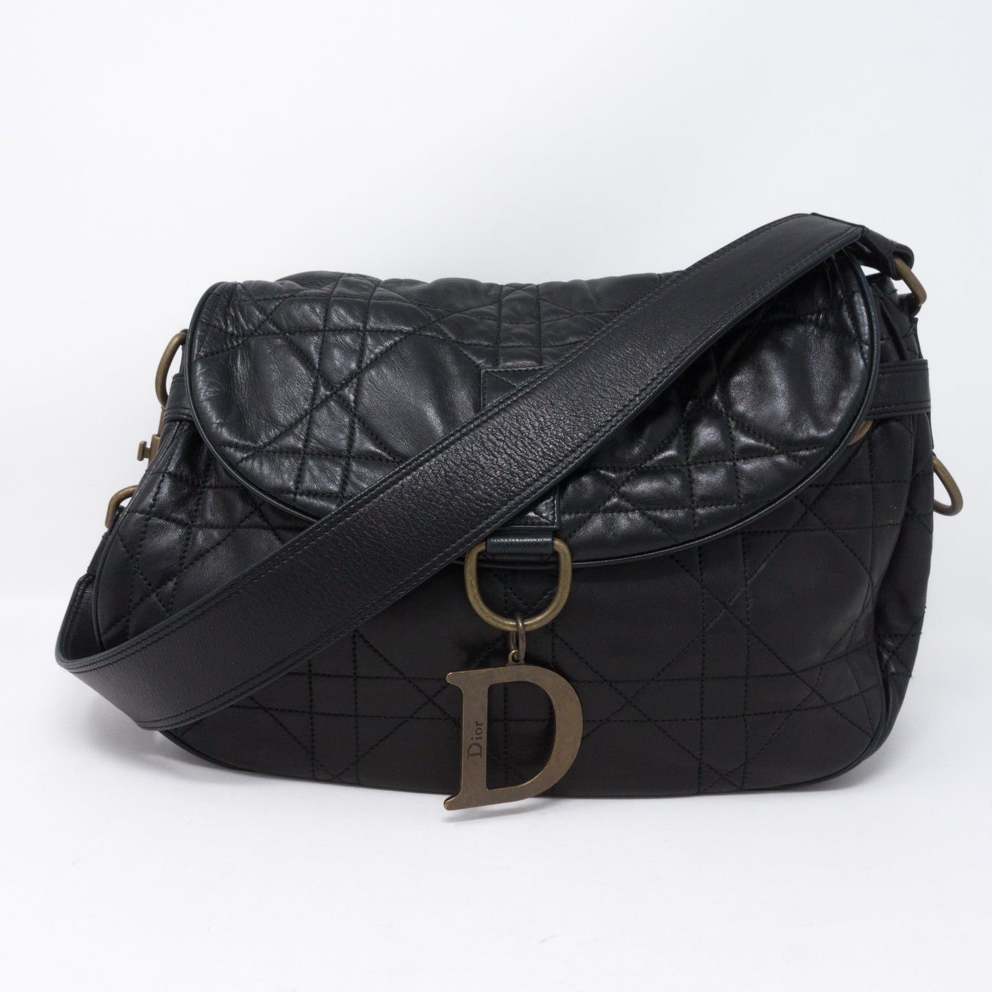 Cannage Quilted Black Leather Shoulder Bag