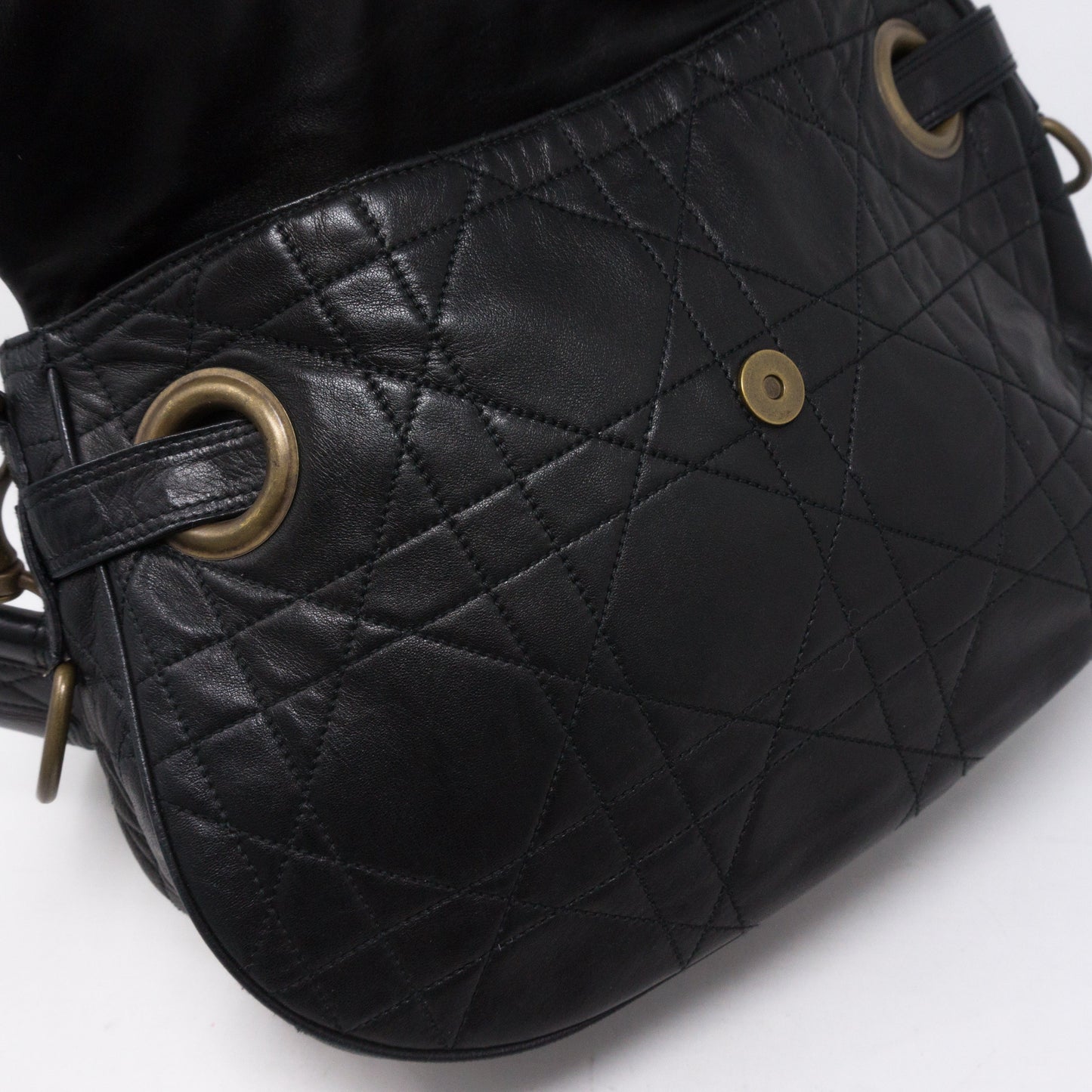 Cannage Quilted Black Leather Shoulder Bag