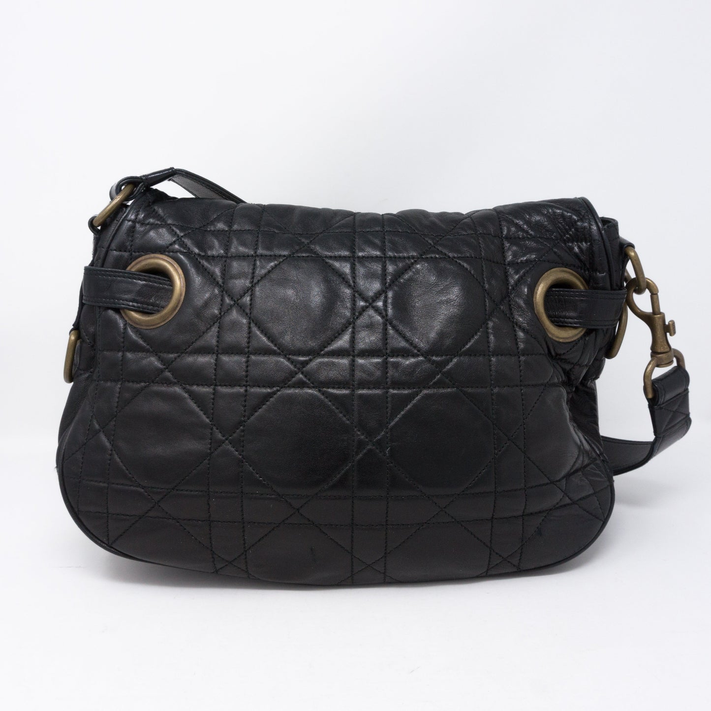 Cannage Quilted Black Leather Shoulder Bag