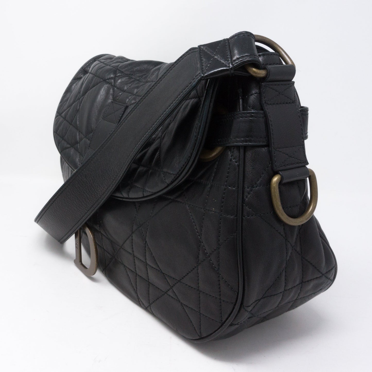 Cannage Quilted Black Leather Shoulder Bag