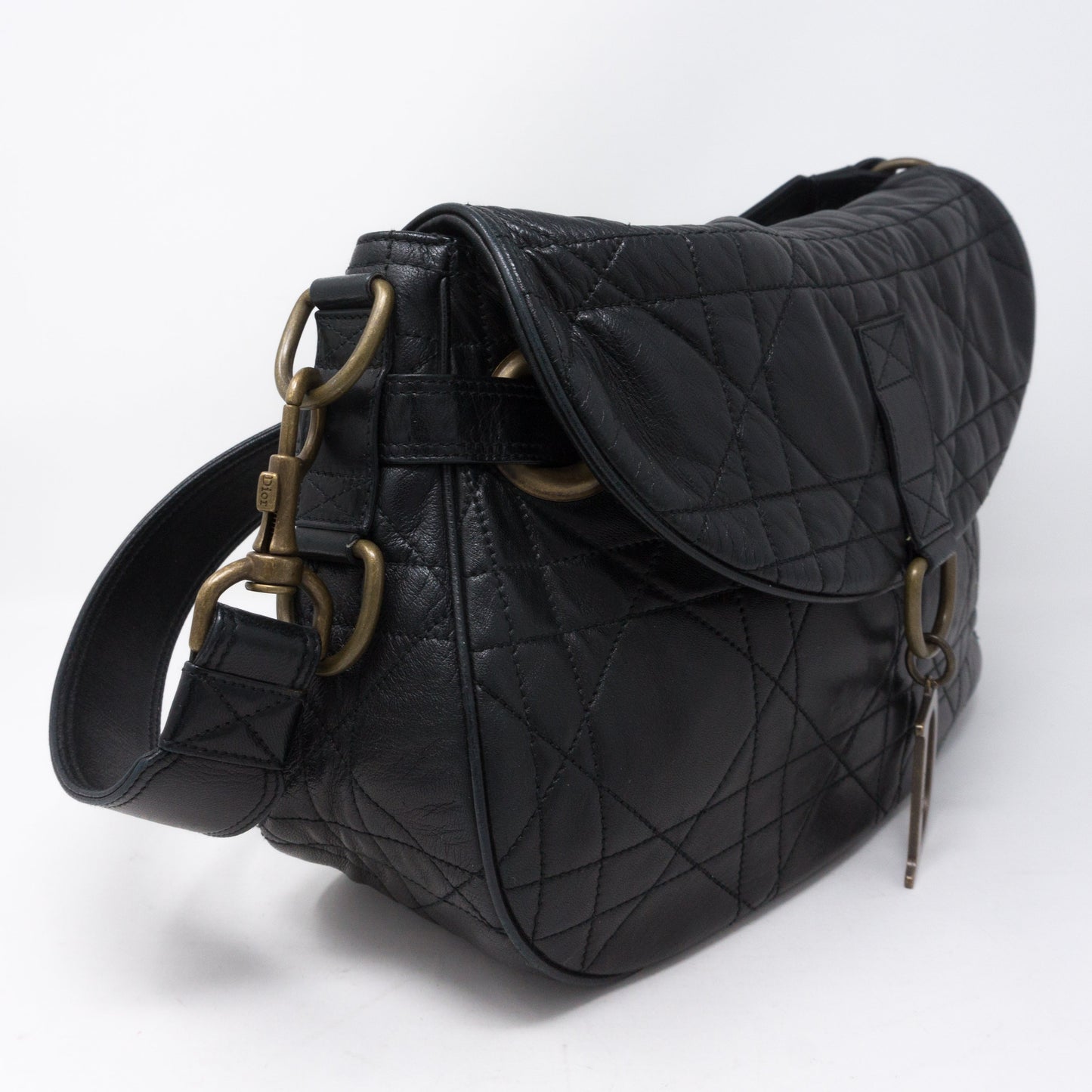 Cannage Quilted Black Leather Shoulder Bag