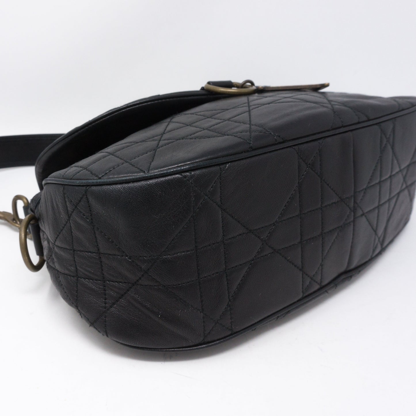 Cannage Quilted Black Leather Shoulder Bag