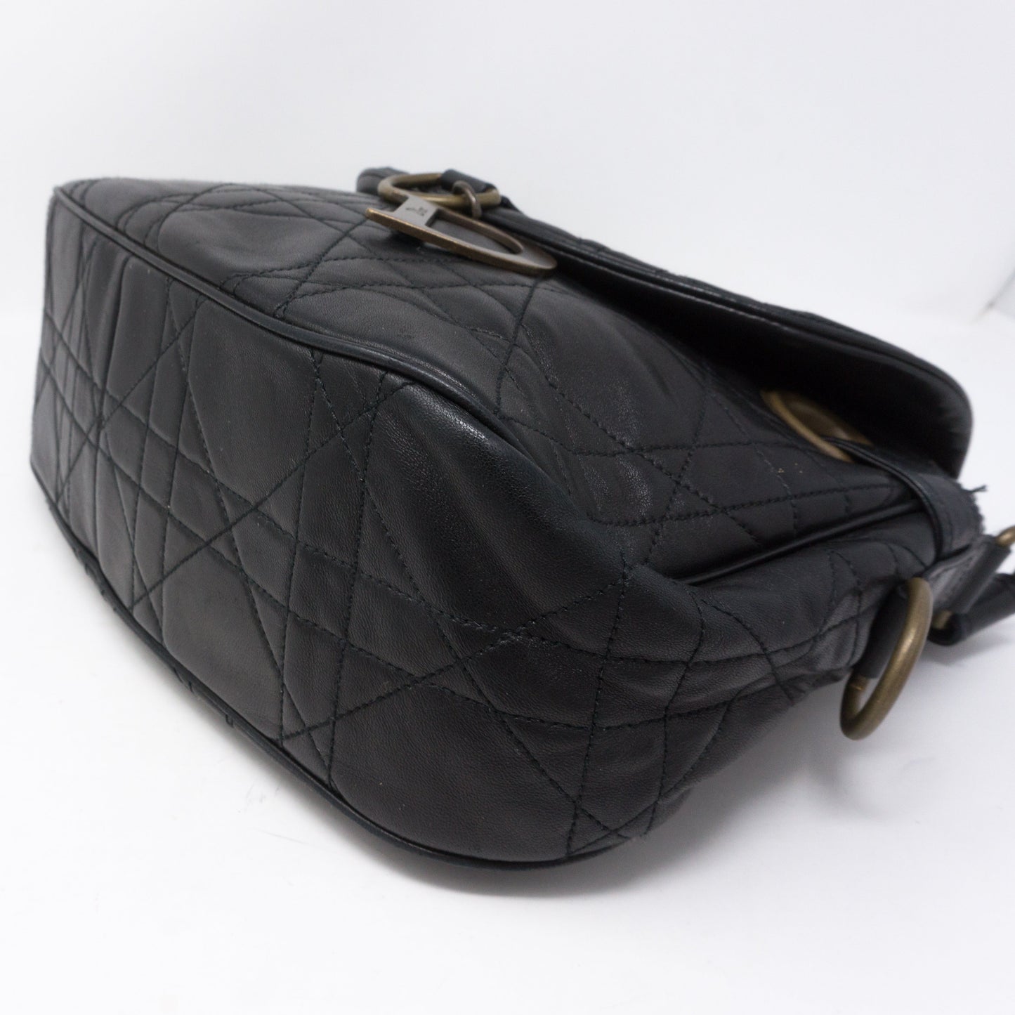 Cannage Quilted Black Leather Shoulder Bag