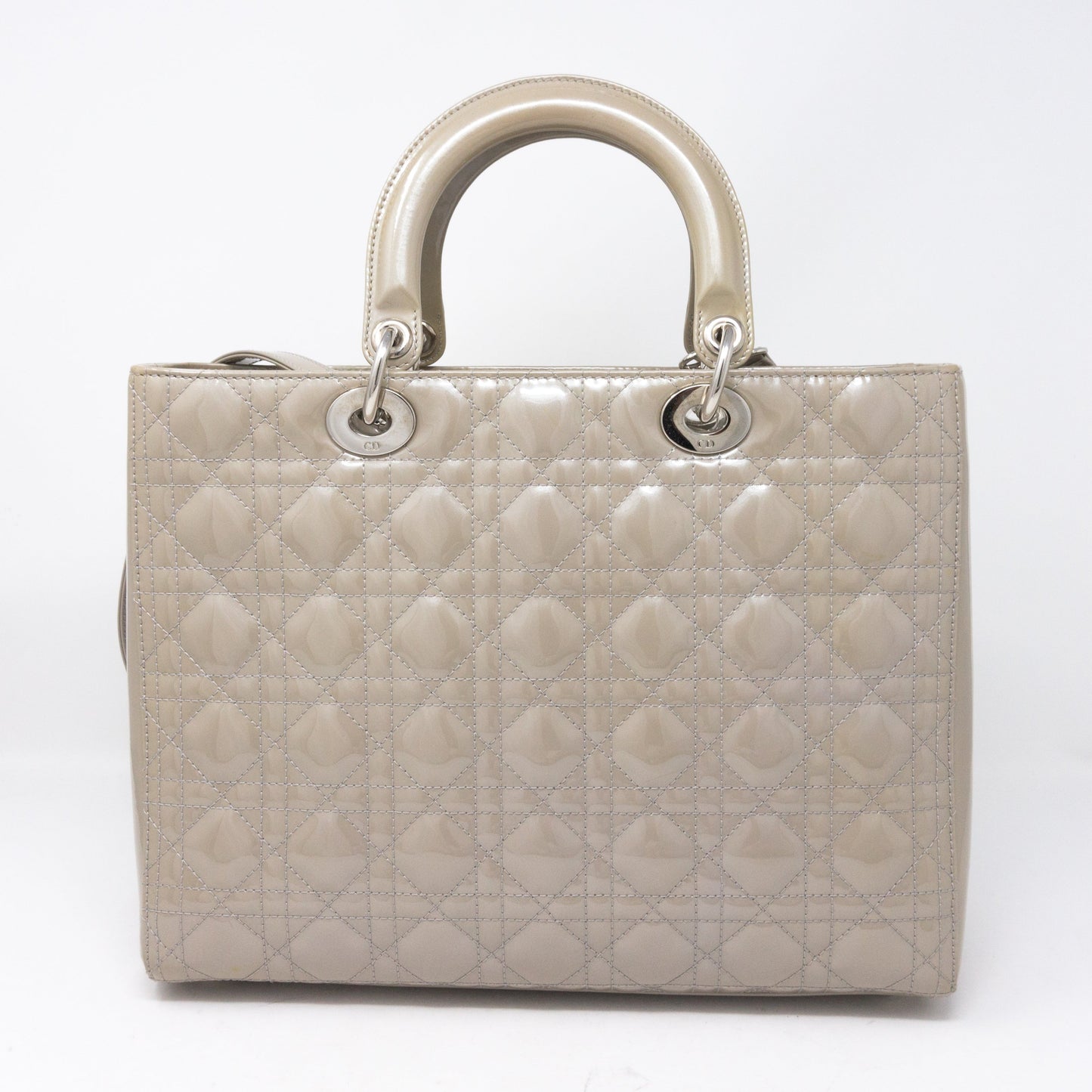 Lady Dior Large Pearl Grey Patent Leather